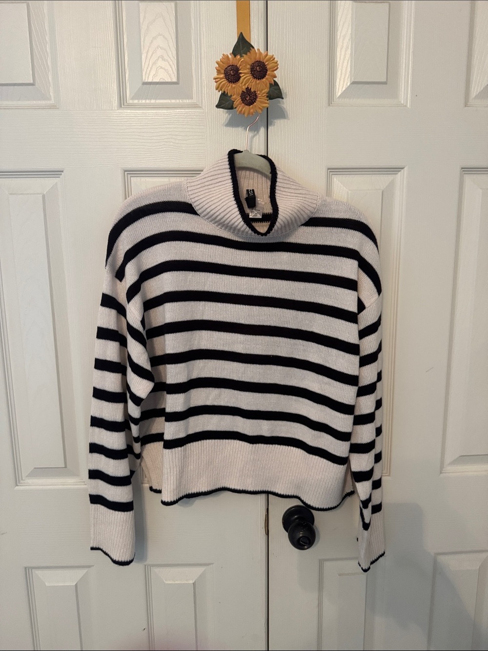 Divided Black & White Striped Cowl Neck Sweater